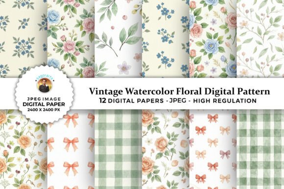 Download Vintage Watercolor Floral Digital Papers - Digital paper Collection