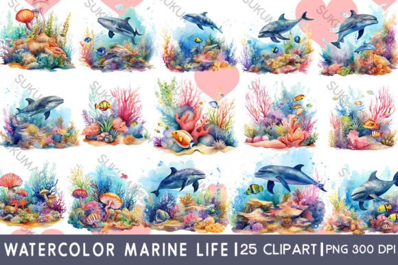 Download Watercolor Marine Life Clipart - Marine life Collection