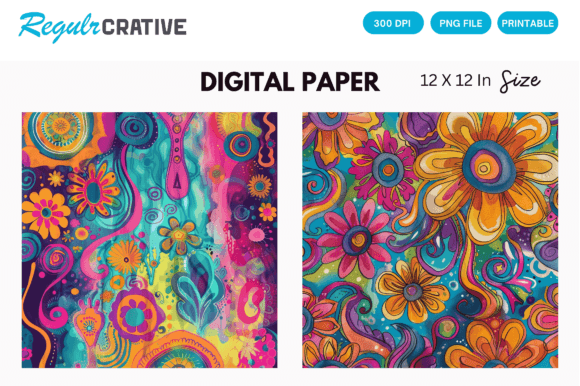 Download Hippie Flowers Digital Paper Pattern - Digital paper Collection
