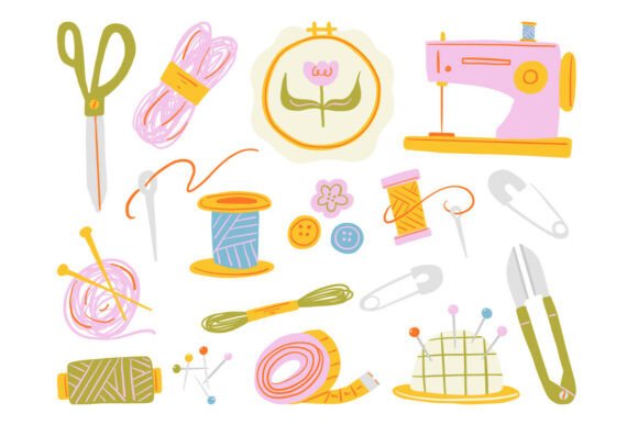 Download Hand Drawn Sewing Tools Doodle Set Pack - Premium Resources