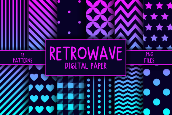 Download Retrowave Pattern Digital Paper - Digital paper Collection