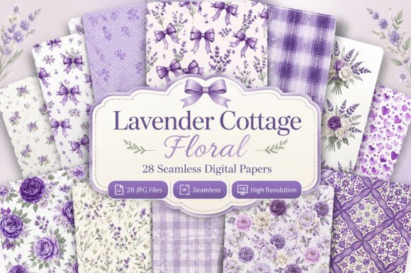 Download Lavender Cottage Floral Digital Paper - Digital paper Collection