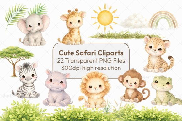 Download Cute Safari Animals Clipart Set - Premium Resources
