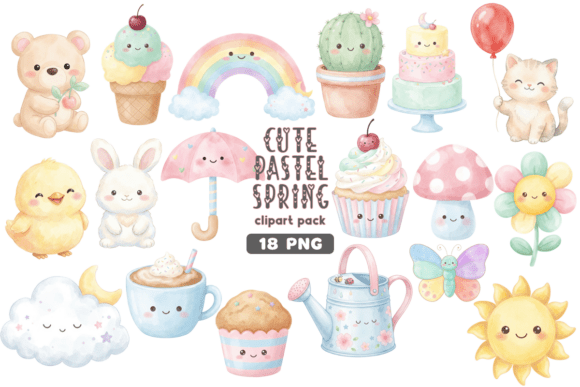 Download Cute Kawaii Pastel Spring Clipart PNG - Premium Resources